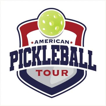 Logo for the American Pickleball Tour featuring a green pickleball and bold text.