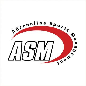 Logo of Adrenaline Sports Management with bold ASM initials and red swoosh.