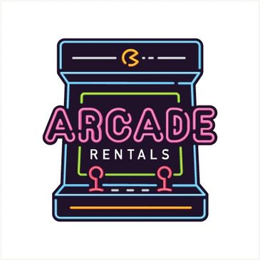 Neon-style arcade machine graphic with 'ARCADE RENTALS' text.