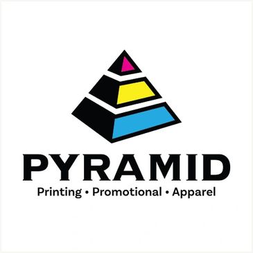 Colorful segmented pyramid logo for Pyramid printing and apparel company.