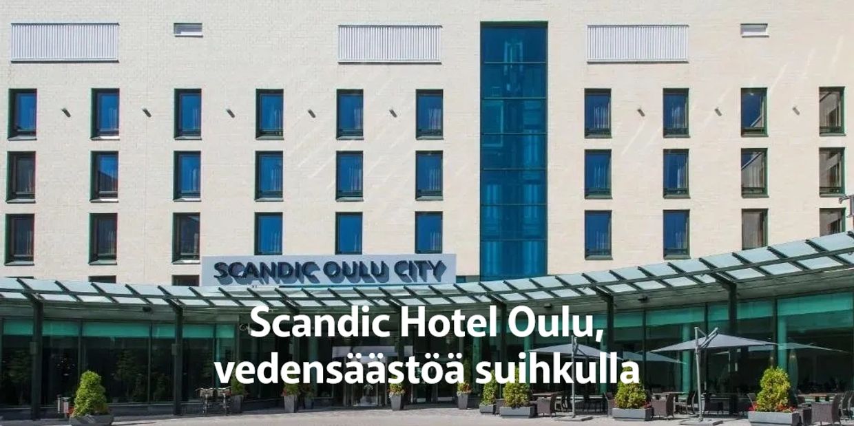 Modern Scandic Hotel Oulu exterior with glass entrance and outdoor seating.