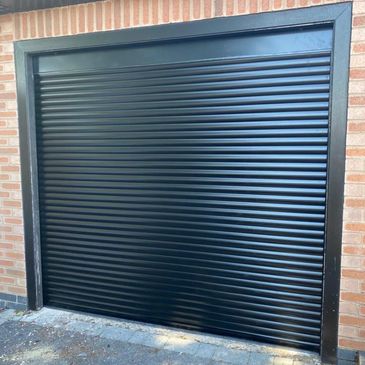 black electric roller garage door