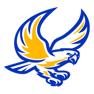 A stylized blue and yellow eagle logo in flight.