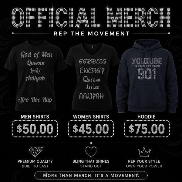 Official merch featuring men and women shirts and hoodies with empowering messages and prices.