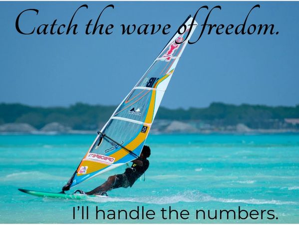 Windsurfer riding waves — representing freedom and virtual bookkeeping in South Florida.