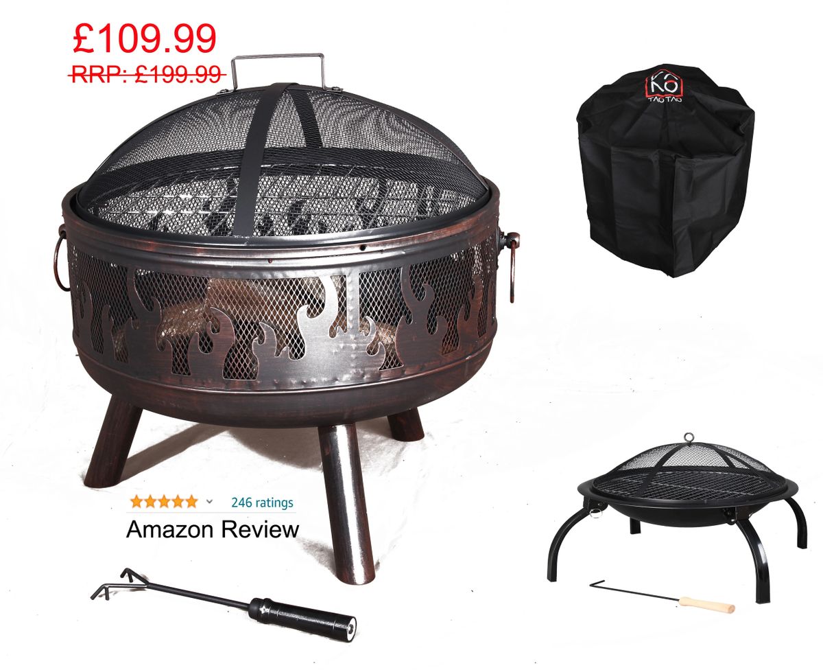 Texas Steel Fire Pit 60CM with Chromed grill with FREE rain cover and Free  Dia.56cm