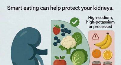 Diagram showing kidney-friendly and kidney-unfriendly foods.