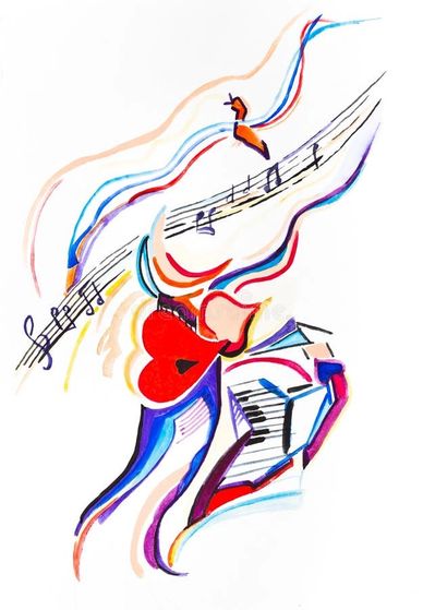 Abstract colorful music illustration with guitar and piano.