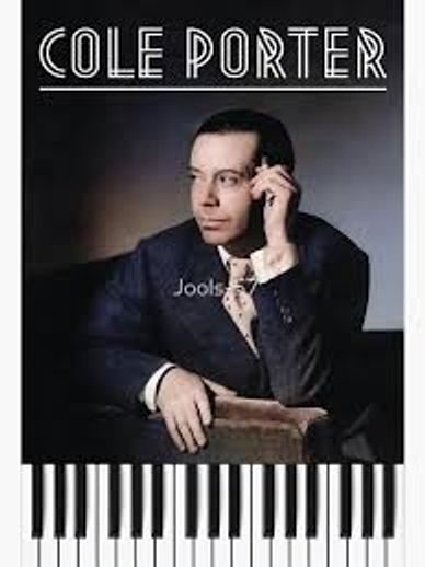 Cole Porter portrait with piano keys.