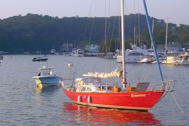 Red Sailing Boat at Saugatuck I Print Reproduction