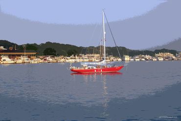 Red Sailing Boat at Saugatuck II Print Reproduction