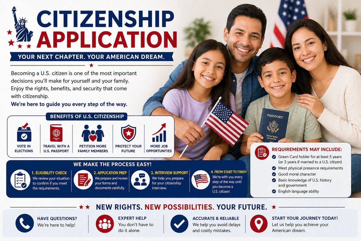 Happy family applying for U.S. citizenship with benefits and easy process explained.