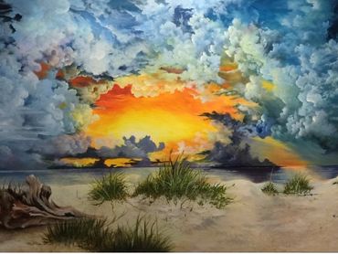 Sunrise in the city of Melbourne Beach with very colorful sky