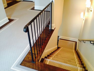 bordered woven stair-runner with matching bordered rug