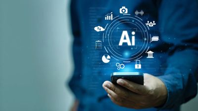 AI Marketing and AI search icon floating above phone