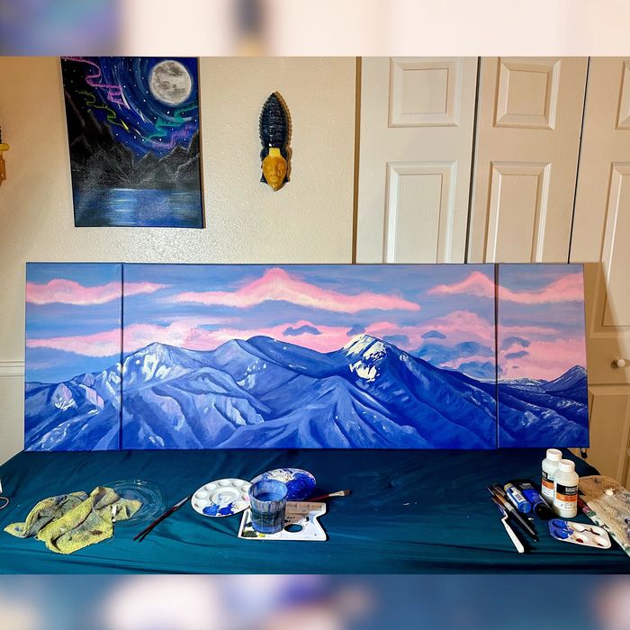 Custom acrylic order of Taos Mountainscape, 3 canvases