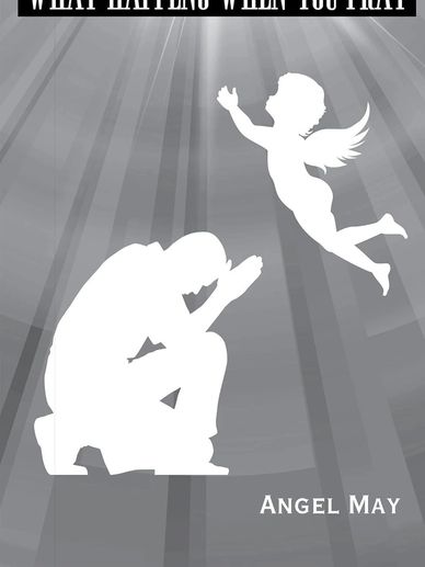 Silhouette of a praying person and an angel.