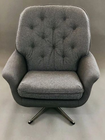 Danish swivel shell chair. Boucle - The Isle Mill. Spot fabric discontinued. 