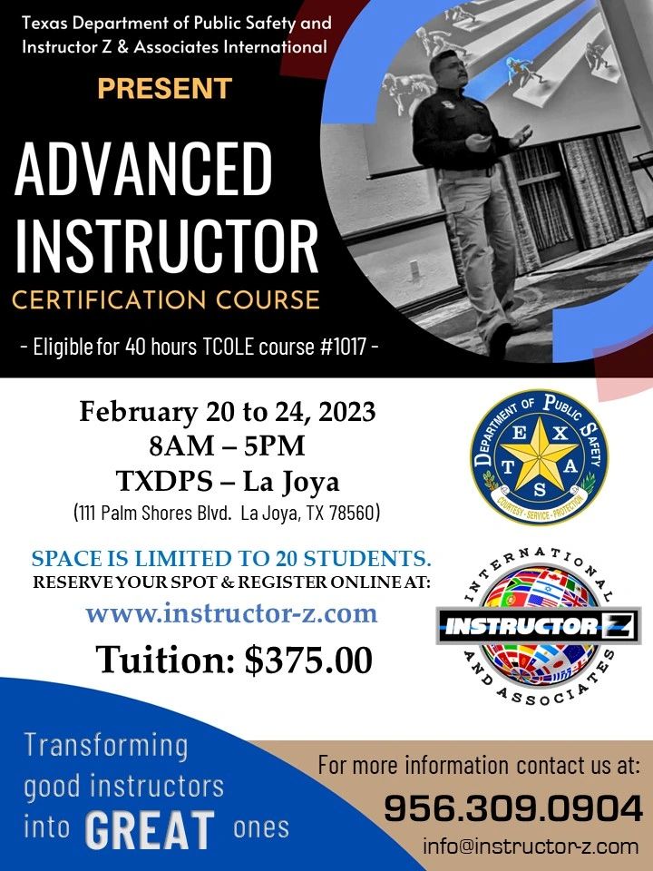 40 hr Advanced TCOLE Instructor Certification Course TCOLE #1017
