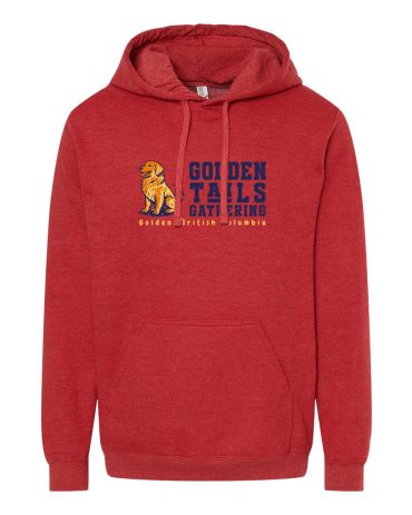 Red hoodie with a Golden Retriever graphic and text.
