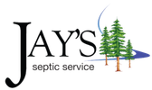Logo for Jay's septic service with trees and water elements.