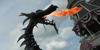 Fire-breathing dragon parade float at Universal Studios Orlando. 