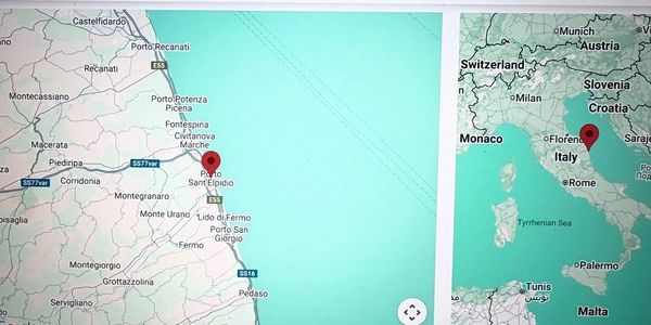 Map showing Porto Sant'Elpidio in Italy along the Adriatic coast.