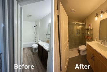 Updated bathroom design with new vanity and fixtures