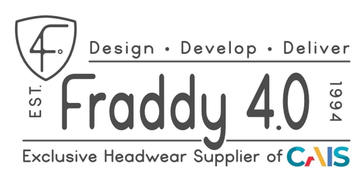 Fraddy 4.0 logo with design, develop, deliver tagline and exclusive CAIS headwear supplier.