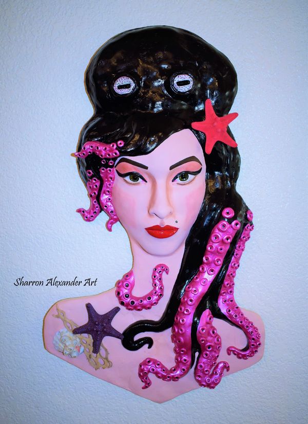 Amy's Sea Song Wall Art Sculpture. Amy Winehouse inspired art. Octopus Starfish art. One of a kind