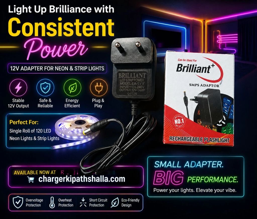 12V adapter for neon and strip lights with stable output and eco-friendly design.