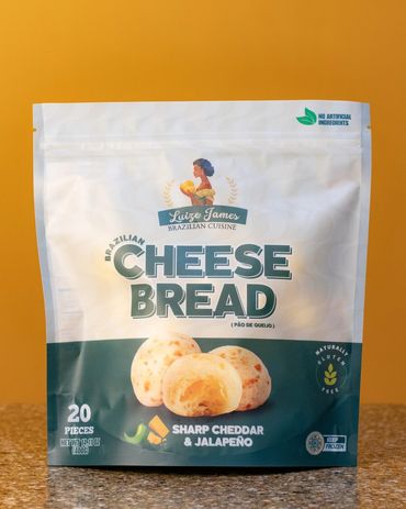 Brazilian cheese bread is handcrafted using tapioca starch,Jalapeños  and sharp cheddar cheese and c