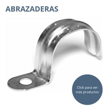 Metal clamp with mounting hole, labeled 'Abrazaderas'.