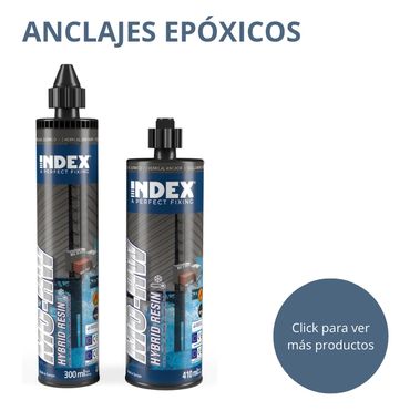 Two bottles of Index epoxy anchors with a blue label and black caps.