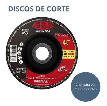 Disco de corte para metal de 4 1/2 pulgadas con especificaciones técnicas.