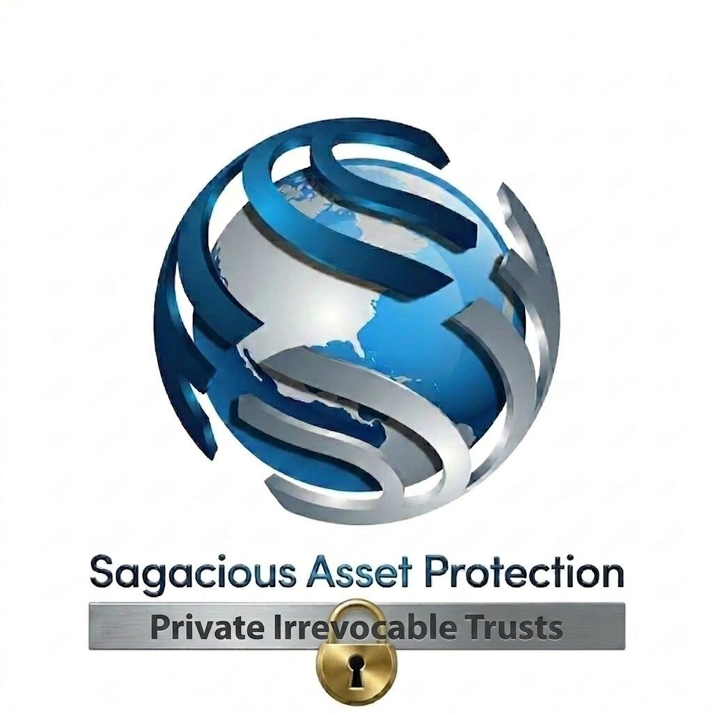 Logo of Sagacious Asset Protection featuring a globe and lock symbol.