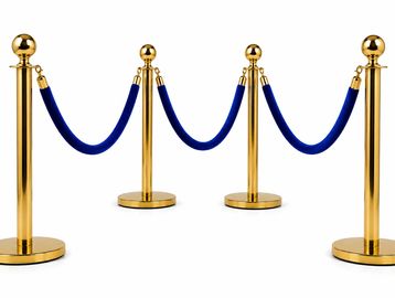 Golden stanchions connected by blue velvet ropes.