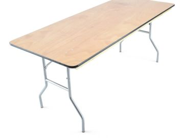 Foldable rectangular table with wooden table