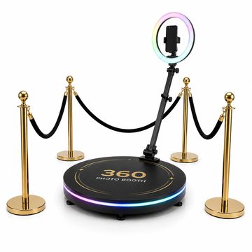 360 photo booth with a ring light and phone holder.