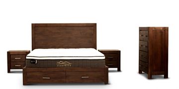 ZURICH KING/QUEEN BED TALLBOY WITH BEDSIDES 4PC-SET FOR HIRE AND RENTAL.