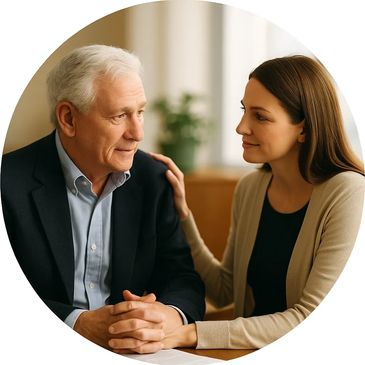 A woman supporting an elderly man
