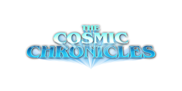 Logo of 'The Cosmic Chronicles' with a blue cosmic theme.