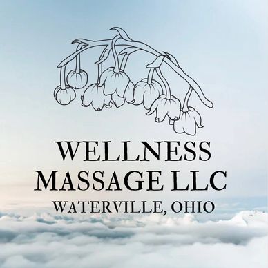 Wellness Massage LLC logo with flowers and clouds.