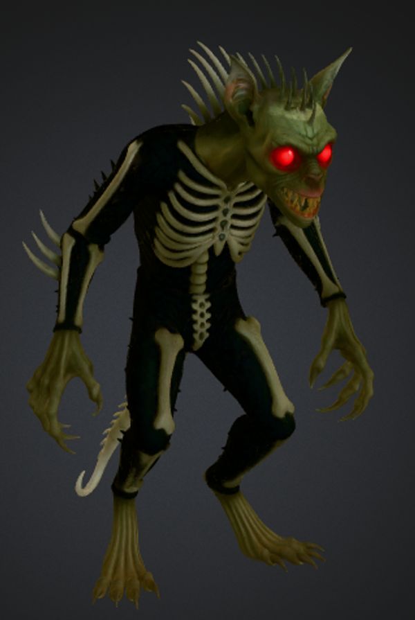 A green goblin-like creature with glowing red eyes and skeletal body markings.