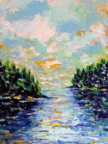 Bellmore Arts original Maine art by Laurie Lofman Bellmore  - acrylic  painting of 2 islands