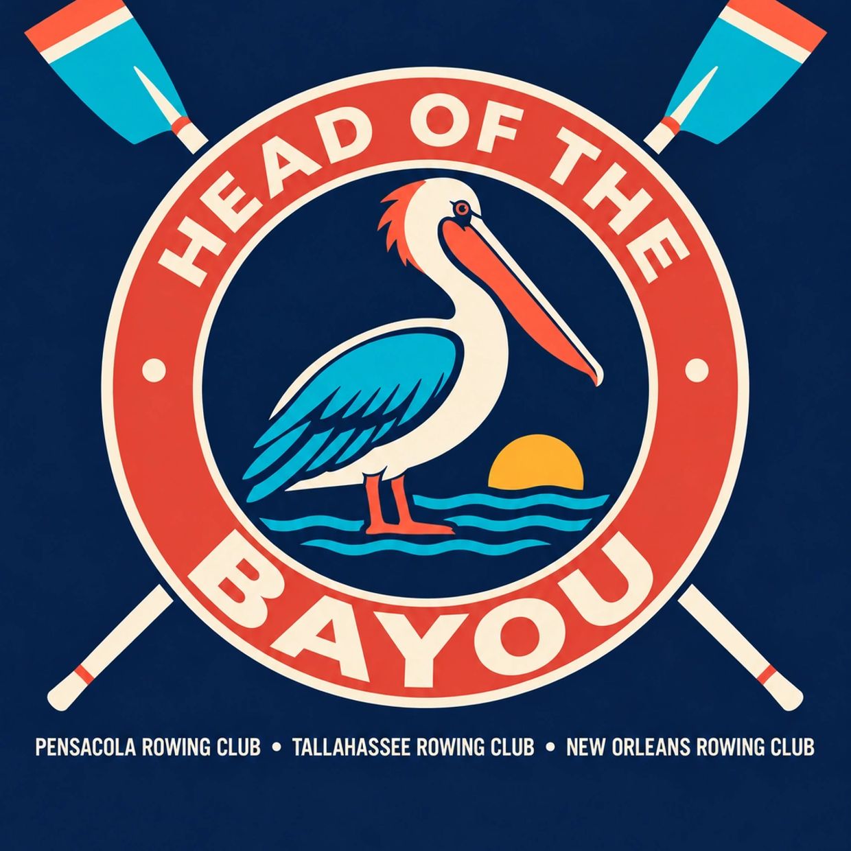 Logo of Head of the Bayou rowing event.