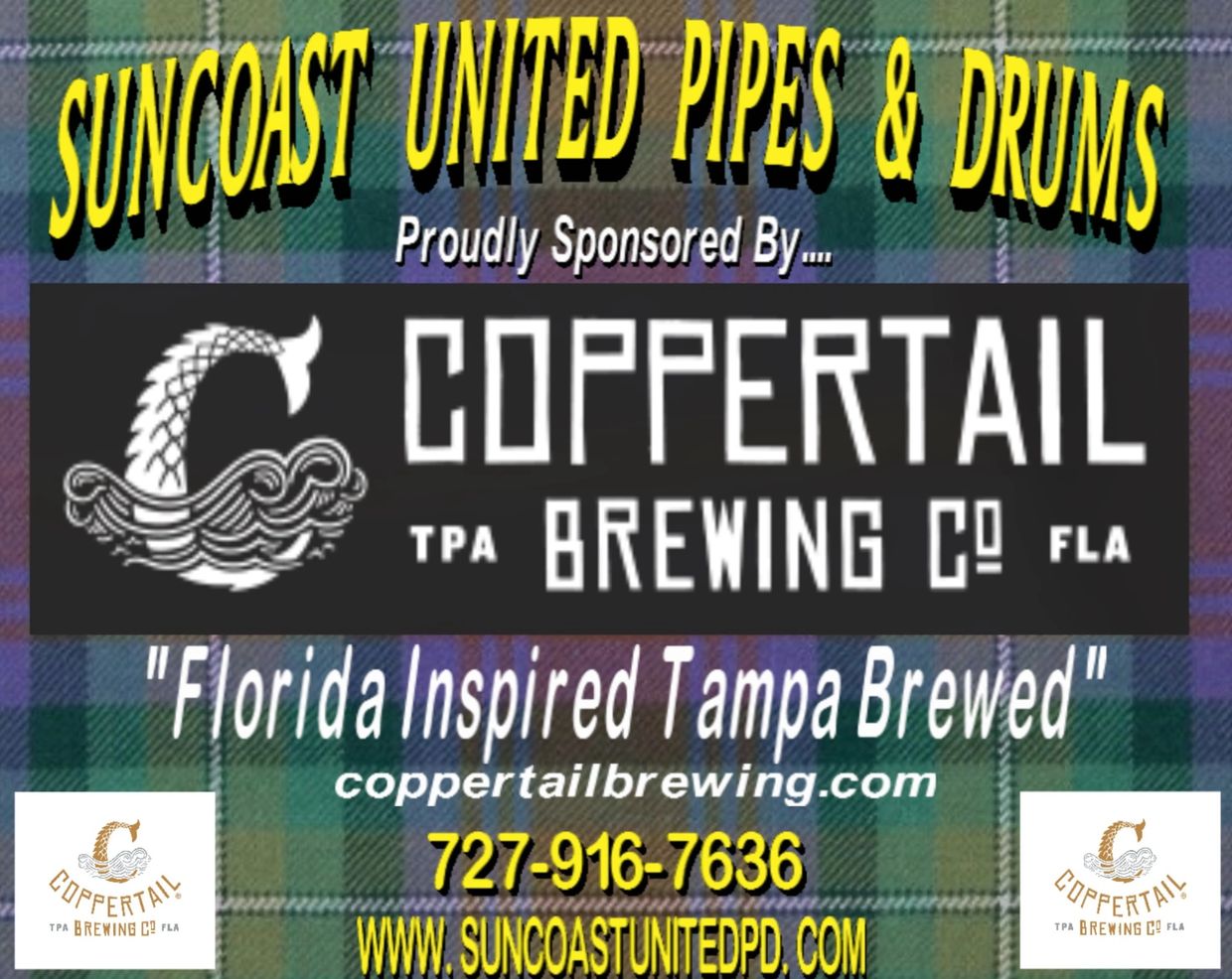 Suncoast United Pipes &amp; Drums sponsored by Coppertail Brewing Co., Florida.