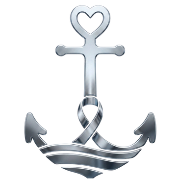Metal anchor with a heart-shaped top against black background