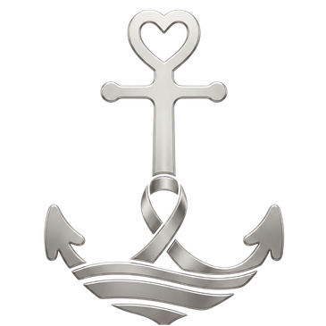 A silver anchor with a heart-shaped top and a rope detail.