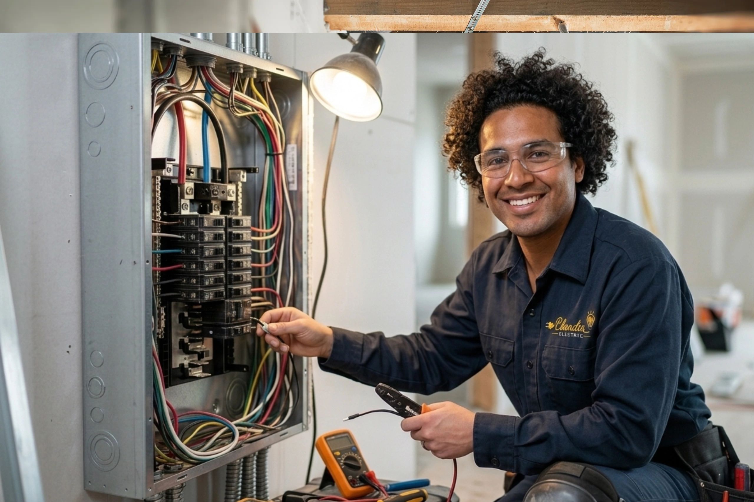 welcoming technician with smile and a company logo shirt 